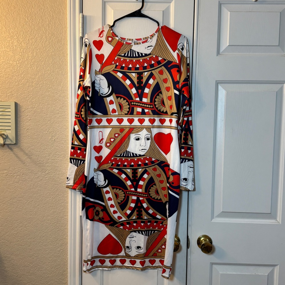 Queen of Hearts Long Sleeve Stretch Women's Size XL, Playing Cards, Festive